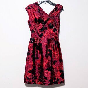 Oscar de la Renta Red Black Printed Sheath Dress Size 4